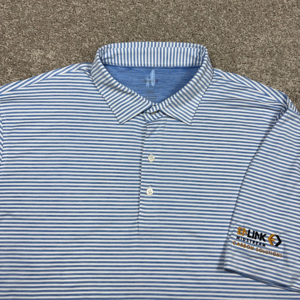 johnnie-O Seymour Featherweight Polo Mens XXL Blue White Striped JMPO5330 Logo